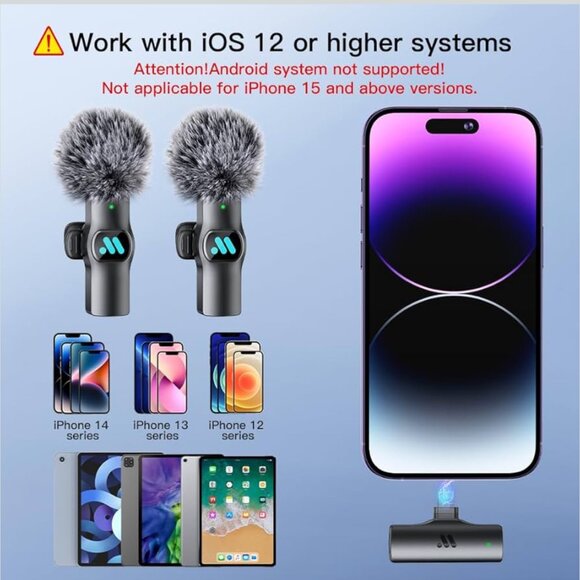 2pcs Mini Microphone for iPhone7-14 iPad Video Recording, Lavalier Wireless Micr - Picture 2 of 3